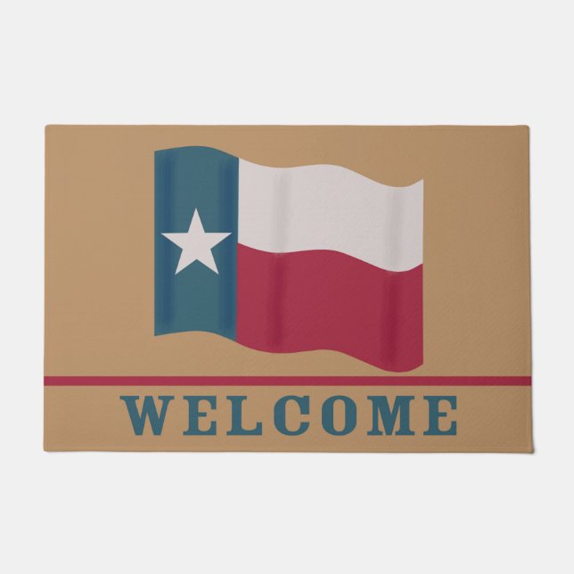 Texas Red White Blue Lone Star Flag Welcome Doormat (Front)
