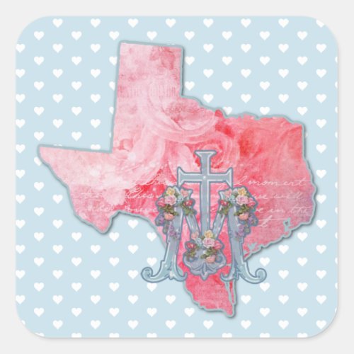 Texas Religious Heart Virgin Mary Marian Cross  Square Sticker