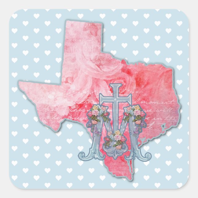 Texas Religious Heart Virgin Mary Marian Cross  Square Sticker (Front)