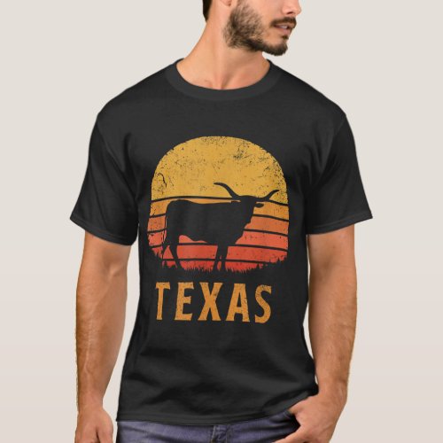 Texas Retro Longhorn Cattle Vintage Texan Cow Herd T_Shirt