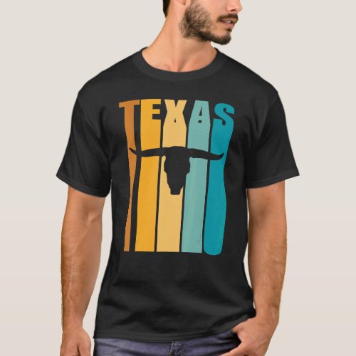 Texas Retro Picture Cool Silhouette Longhorn Cow S T_Shirt