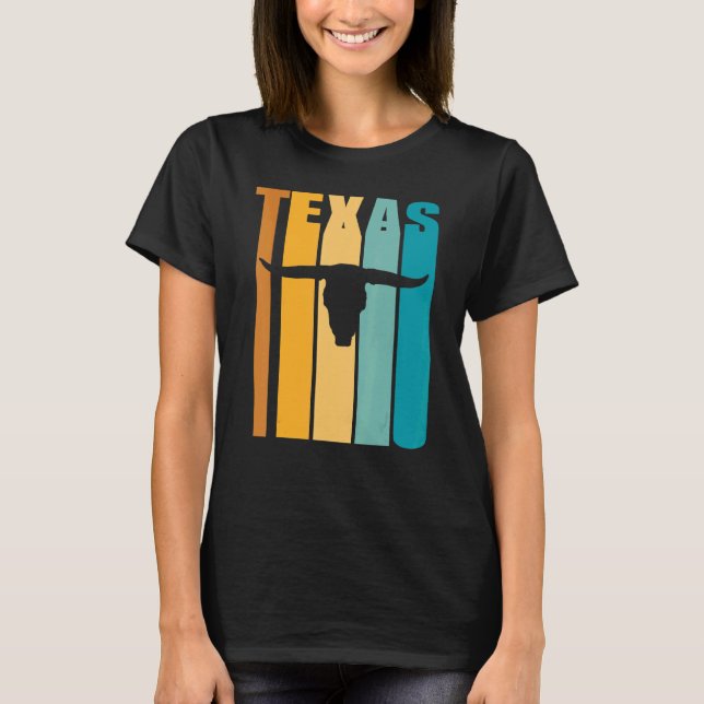 Texas Retro Picture Cool Silhouette Longhorn Cow S T-Shirt (Front)