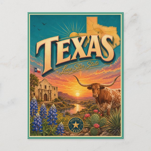 Texas Retro Travel Souvenir Postcard (Front)