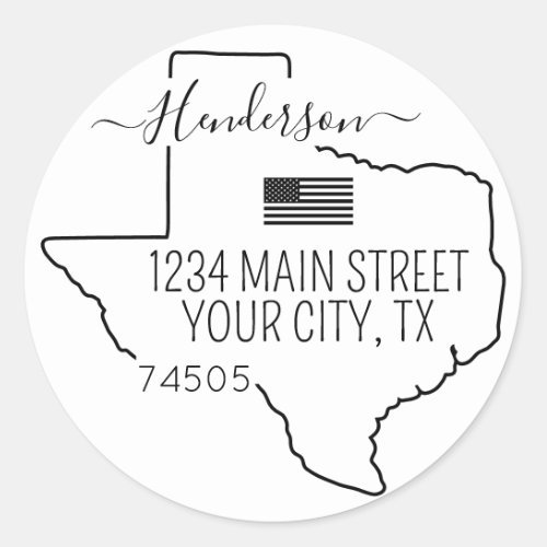 Texas Return Address Custom Stamp Classic Round Sticker