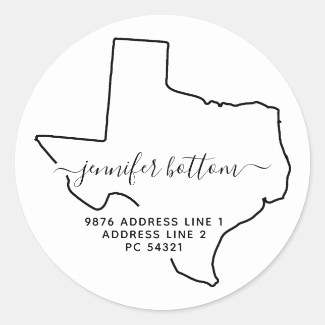 Texas Return Address New Home Classic Round Sticker (Front)