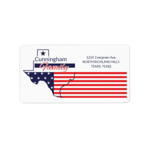 Texas Return Address Patriotic Stars and Stripes Label
