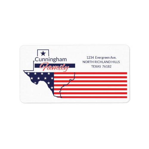 Texas Return Address Patriotic Stars and Stripes Label