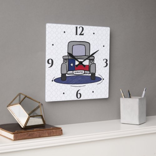 Texas Road Trip State Flag Truck Square Wall Clock