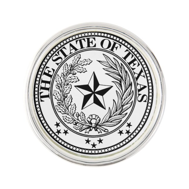 Texas Round Lapel Pin, Silver Plated Pin (Front)