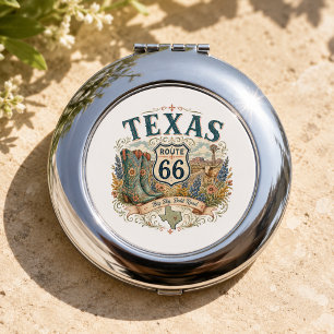 Texas Route 66 Cowgirl Western Beauty Keepsake Compact Mirror