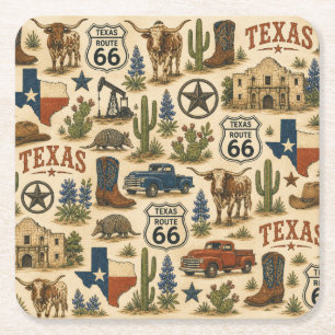 Texas Route 66 Ranch Sips Square Paper Coaster