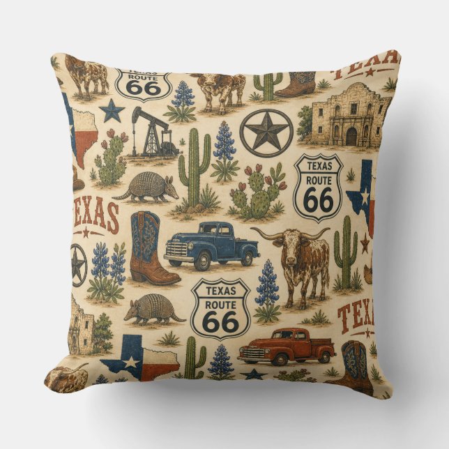 Texas Route 66 Sofa Ranch Throw Pillow (Front)