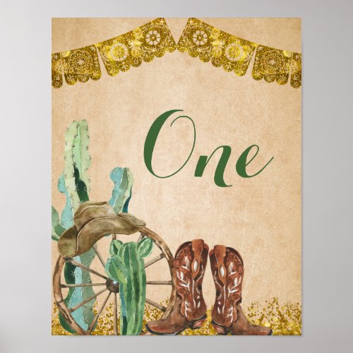 Texas Rustic Cactus Cowboy Birthday Table Number Poster