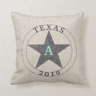 Texas Rustic Grey Off White Burlap Personalized Throw Pillow