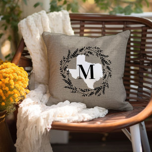 Texas Rustic Wreath Monogram Throw Pillow