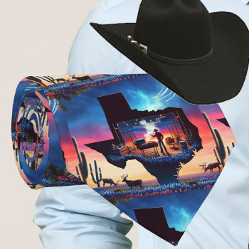 Texas Shape Bbq Pit Cowboy Deer Sunset Neck Tie by RODEODAYS at Zazzle