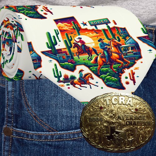 Texas Shape Cowboy Cowgirl Cactus Rodeo Sign Neck Tie