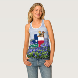 Texas  Shape Flag  Cowgirl and Houston Road Sign Tank Top