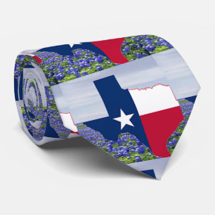 Texas Shape Texas Flag With Bluebonnets Tie