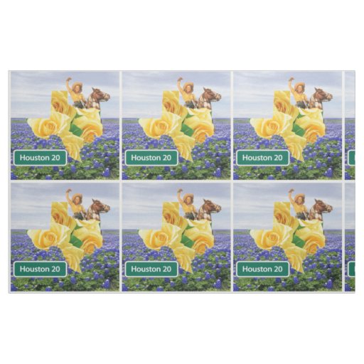 Texas Shape Yellow Rose And Cowgirl on Horse Fabric