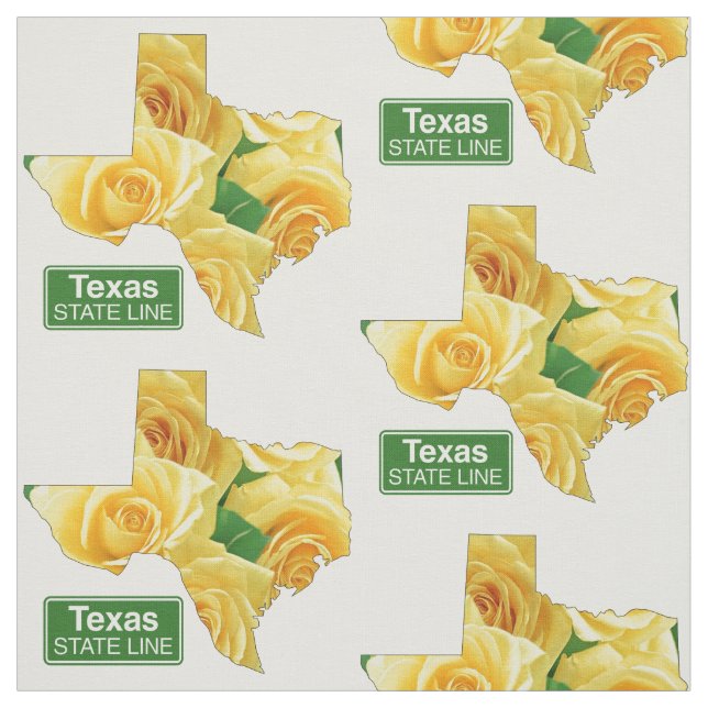 Texas Shape Yellow Rose And State Line Sign Fabric (Swatch)