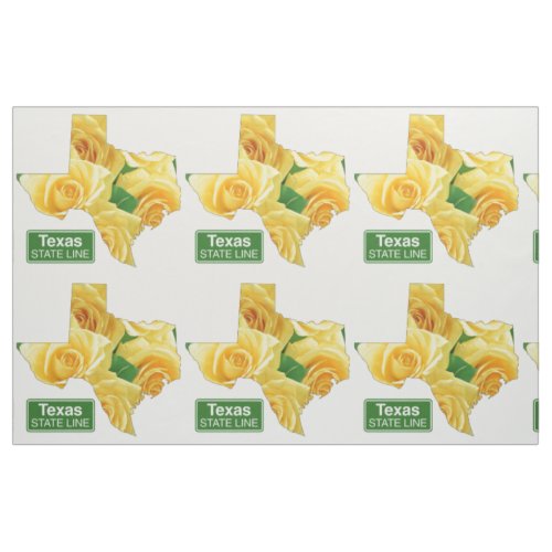 Texas Shape Yellow Rose And State Line Sign Fabric