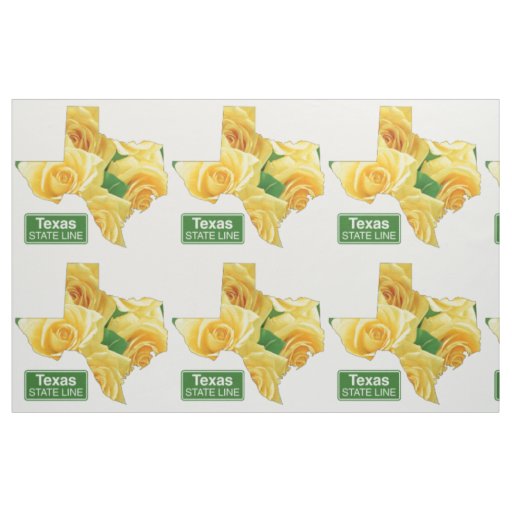 Texas Shape Yellow Rose And State Line Sign Fabric