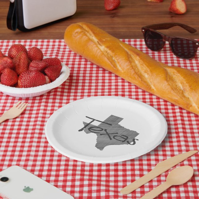 Texas Shaped Grey Lone Star Texan Chalkboard Paper Plates (Picnic)