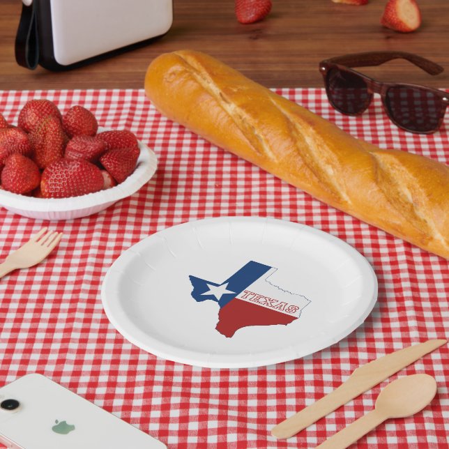 Texas Shaped Lone Star State Flag Texan Party Paper Plates (Picnic)