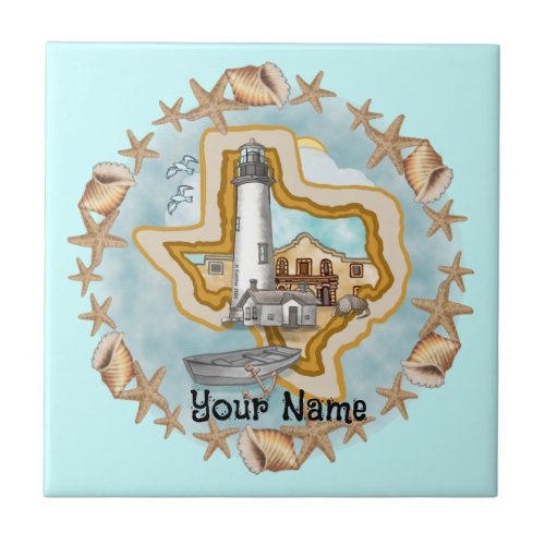 Texas Shells Lighthouse custom name Tile