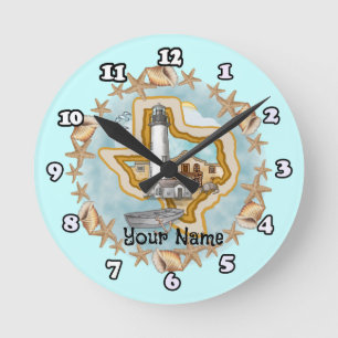 Texas Shells Lighthouse  Round Clock