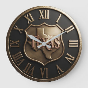 Texas Shield Emblem Metallic Large Clock