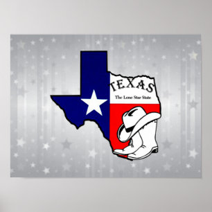 Texas silhouette on silver sparkles poster