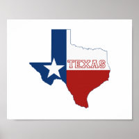 Texas Silhoutte Map Shaped State Flag Wall Poster