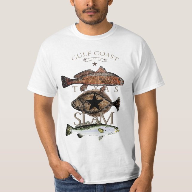 Texas Slam Fishing Red Drum Flounder Trout T-Shirt (Front)