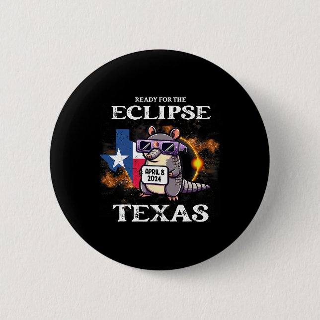 Texas Solar Eclipse 2024 April 8 Funny Armadillo F Button (Front)