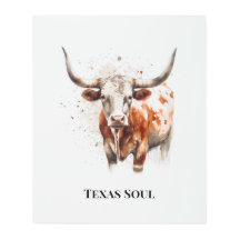 Texas Soul Longhorn Watercolor Metal Wall Art