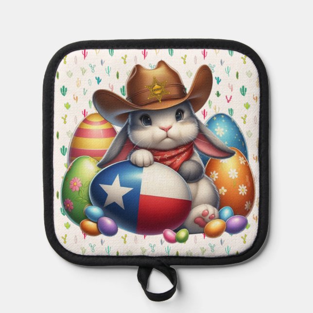 Texas/southwestern Easter bunny sheriff Pot Holder (Front)