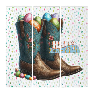 Texas/southwestern Easter egg boots Triptych
