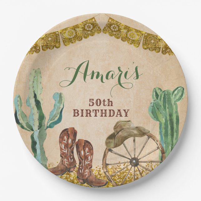 Texas Southwestern Rustic Cowboy Birthday Paper Plates (Front)