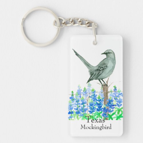 Texas Souvenir Mockingbird Bluebonnets Wildflower  Keychain