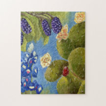 Texas Spring Painting Bluebonnets cactus dewberry
