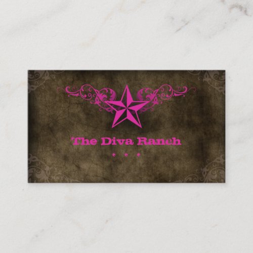 Texas Star Business Card Brown Suede Hot Pink