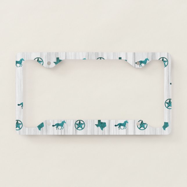 Texas, Star & Horse Pattern License Plate Frame (Front)