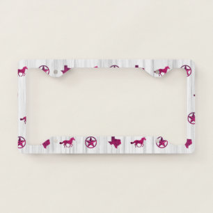 Texas, Star & Horse Pattern (Pink) License Plate Frame