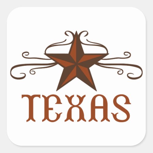 Texas Star Scroll Square Sticker