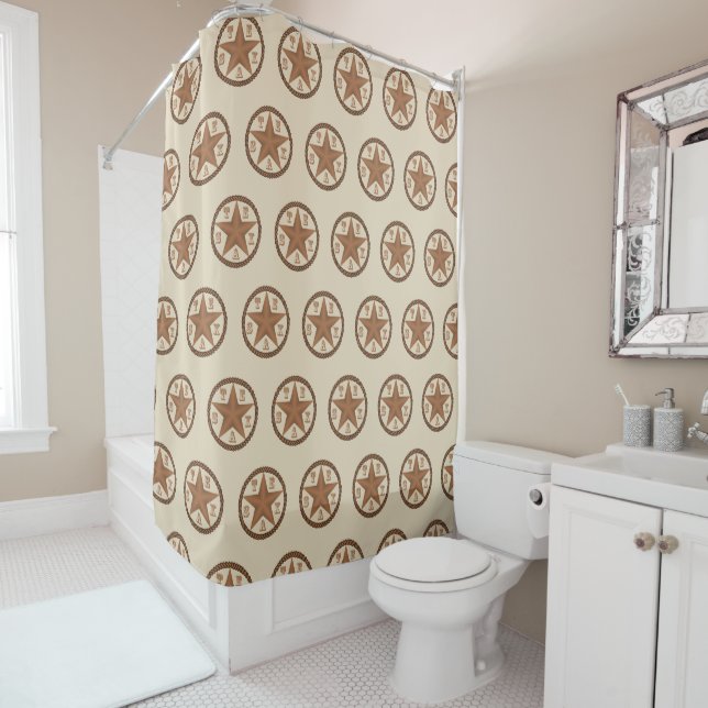 Texas Star With Rope And Text on Beige Shower Curtain (In Situ)