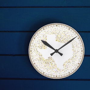 Texas Stars State Shape Cutout Round Clock
