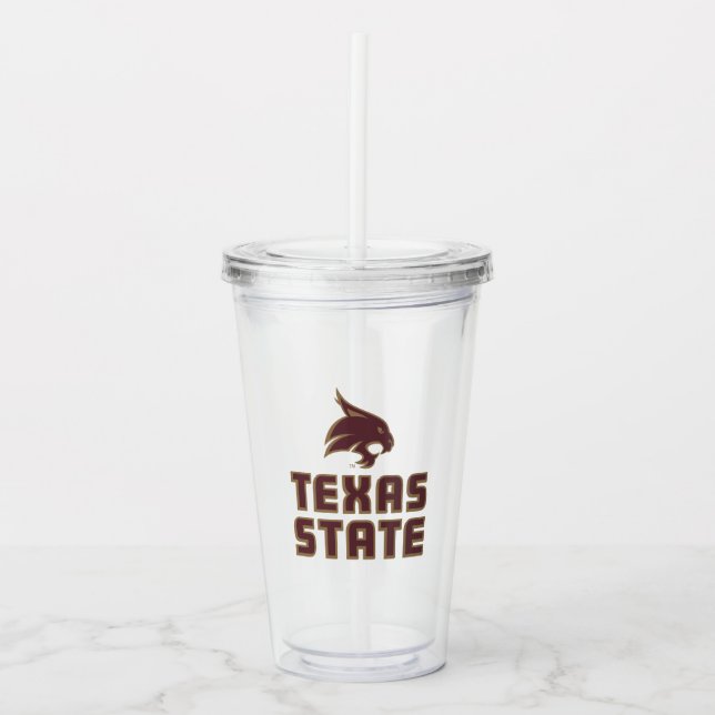 Texas State and Supercat Acrylic Tumbler (Front)