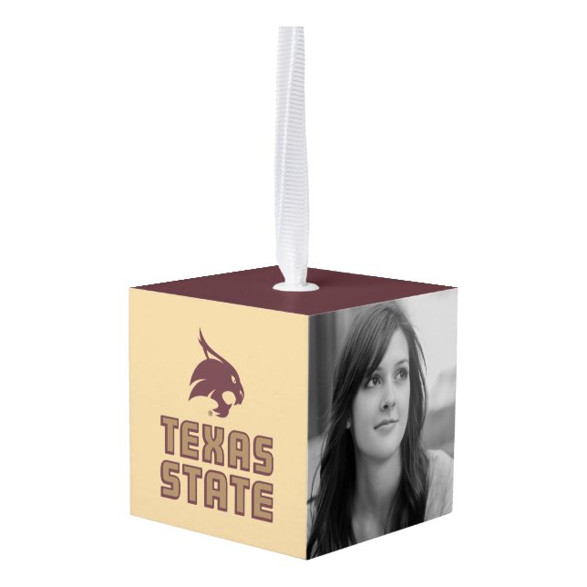 Texas State and Supercat Cube Ornament (Back Angled)